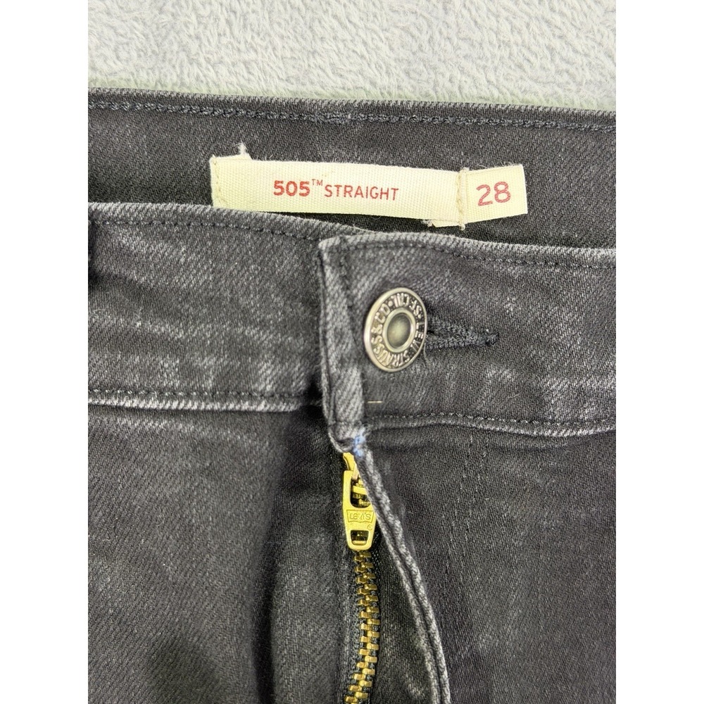 Levis 505 Jeans Womens 28 Black Dark Wash Denim Straight Mid Rise Stretch - Picture 7 of 10